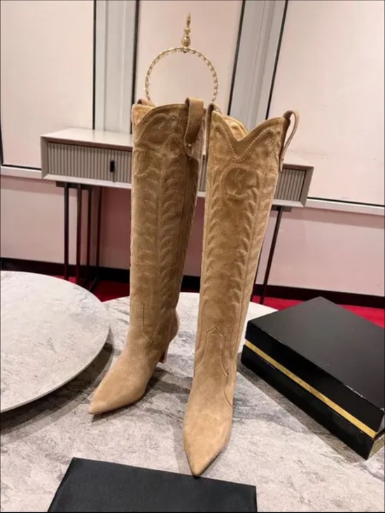 custom Shoes - Tan Suede Over-the-Knee Pointed-Toe Boots